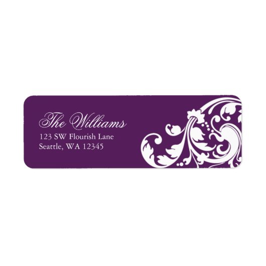 Paarse en witte werveling bloeien retouradres etiket (Voorkant)