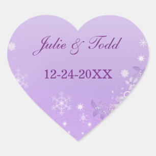 Paarse en witte winter sparen de datum bruiloft hart sticker