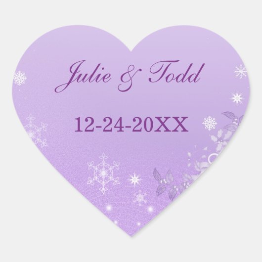 Paarse en witte winter sparen de datum bruiloft hart sticker (Voorkant)