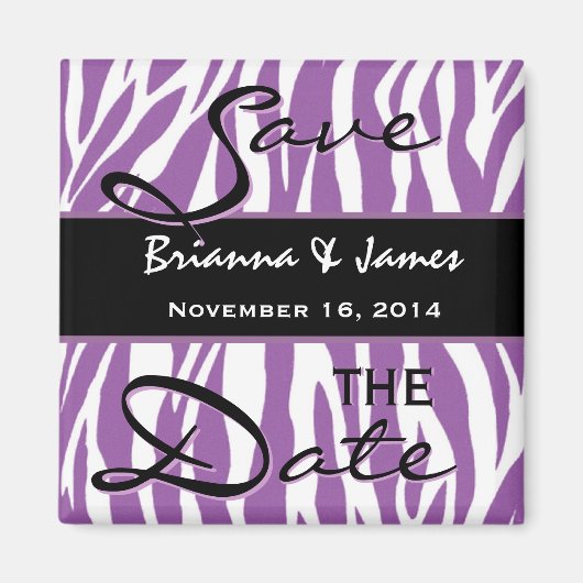 Paarse en witte Zebra bruiloft Save the Date Magneet (Voorkant)
