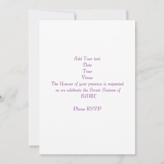 Paarse en witte zestien uitnodiging (Achterkant)