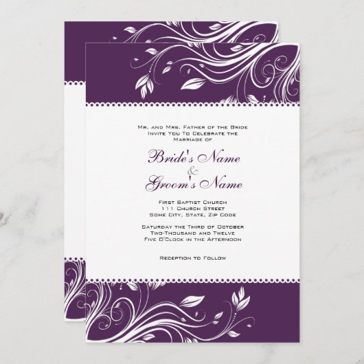 Paarse en witte zwevende zwevende riemen uitnodige kaart (Voorkant / Achterkant)