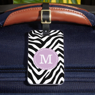 Paarse en Zebra Print Custom Monogram Bagagelabel