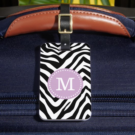 Paarse en Zebra Print Custom Monogram Bagagelabel (Voorkant Insitu 2)