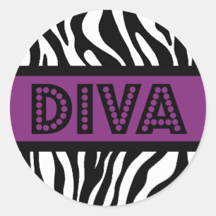 Paarse en zebraprint DIVA-typografie feeststicker Ronde Sticker