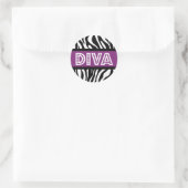 Paarse en zebraprint DIVA-typografie feeststicker Ronde Sticker (Tas)