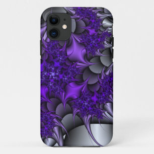 paarse en zilverdoorn fractale telefoonbehuizing iPhone 11 hoesje