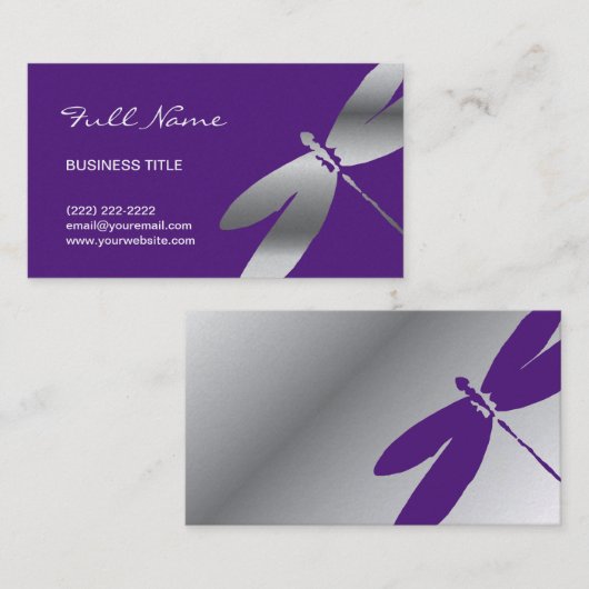 Paarse en Zilverdragonfly-Visitekaartjes Visitekaartje (Voorkant / Achterkant)