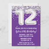 Paarse en zilveren 12e verjaardag kaart (Voorkant)