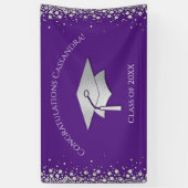 Paarse en Zilveren Afstuderen Spandoek (Verticaal)