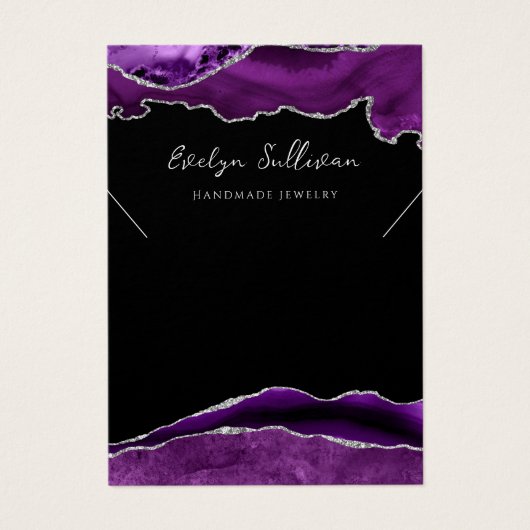 Paarse en zilveren Agaat ketting display kaart (Voorkant)
