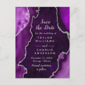 Paarse en zilveren Agaat Marmer Save The Date Briefkaart (Voorkant)