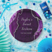 Paarse en Zilveren Agaat Marmer Zoet Zestien Papieren Bordje (Feest)