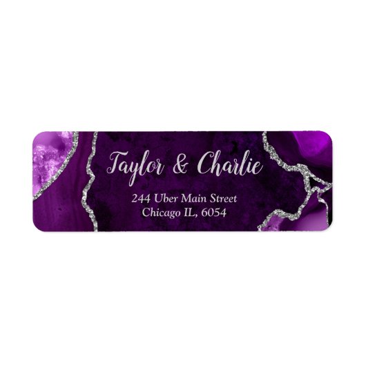 Paarse en zilveren Agaat Marmeren bruiloft Etiket (Voorkant)