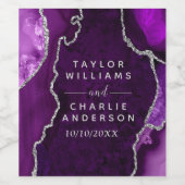 Paarse en zilveren Agaat Marmeren bruiloft Wijn Etiket (Enkel label)