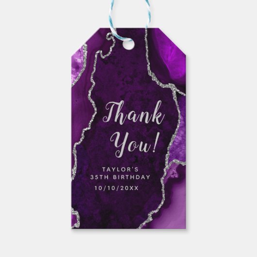 Paarse en Zilveren Agate Birthday Hartelijk dank Cadeaulabel (Voorkant)