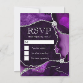 Paarse en Zilveren Agate Huwelijk RSVP Kaartje