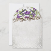Paarse en zilveren  Bird Damask Wedding Invite Kaart (Achterkant)
