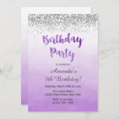 Paarse en Zilveren Birthday Uitnodiging (Voorkant / Achterkant)