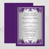 Paarse en zilveren  bloeien Scroll bruiloft Kaart (Voorkant / Achterkant)
