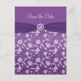Paarse en zilveren Bloemen Bewaar de datum Post ka Aankondigingskaart