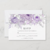 Paarse en zilveren bloemen Elegant Wedding RSVP (Voorkant)