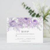 Paarse en zilveren bloemen Elegant Wedding RSVP (Staand voorkant)