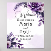 Paarse en zilveren bloemen geaccentueerd ivoor Wel Poster (Voorkant)