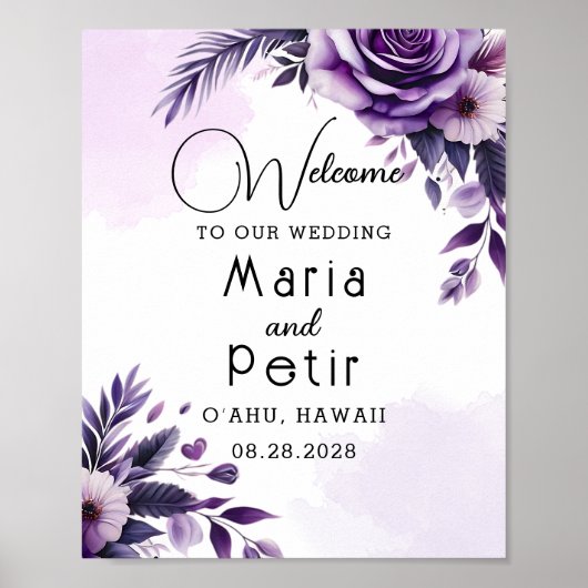 Paarse en zilveren bloemen geaccentueerd ivoor Wel Poster (Voorkant)
