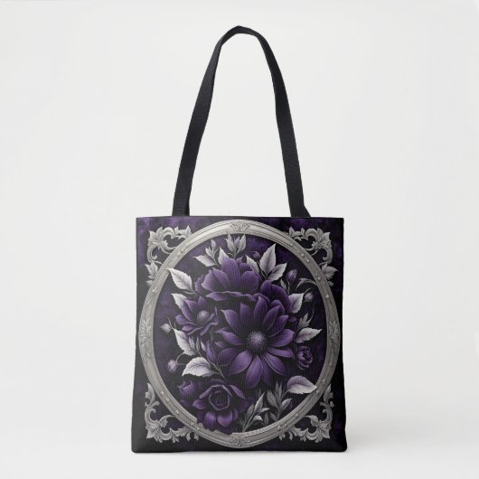 Paarse en zilveren bloemen in gotisch Lijst Tote Bag (Voorkant)