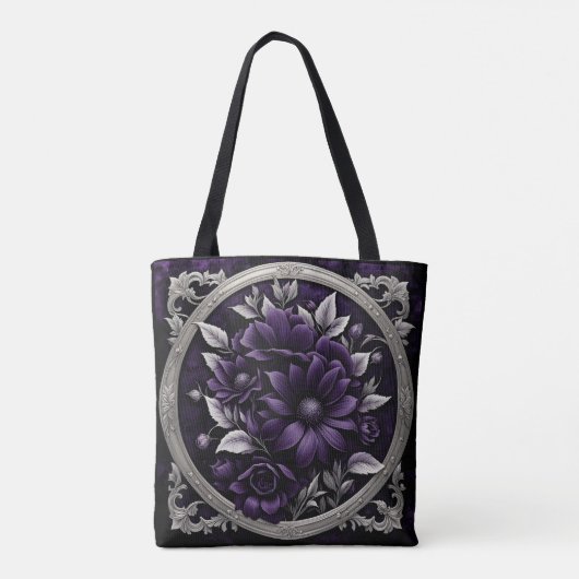 Paarse en zilveren bloemen in gotisch Lijst Tote Bag (Achterkant)