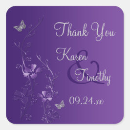 Paarse en Zilveren Bloemen met Vlinders Sticker