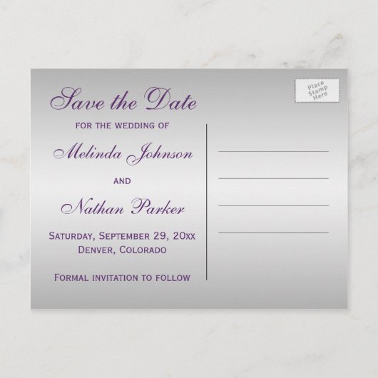 Paarse en zilveren bloemen opslaan de datum Kaart (Achterkant)