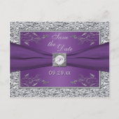 Paarse en zilveren bloemen opslaan de datum Kaart (Voorkant)