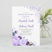 Paarse en zilveren bloemen romantisch verlovingsfe kaart (Staand voorkant)