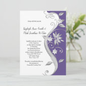  Paarse en Zilveren Bloemen Swirls Bruiloft Kaart (Staand voorkant)