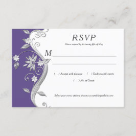  Paarse en Zilveren Bloemen Swirls RSVP