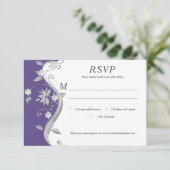 Paarse en Zilveren Bloemen Swirls RSVP (Staand voorkant)