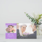 Paarse en Zilveren Bloemen Trouwfotokaarten Bedankkaart (Staand voorkant)
