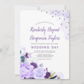 Paarse en zilveren | Bloemen Waterverf bruiloft Kaart (Voorkant)