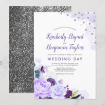 Paarse en zilveren | Bloemen Waterverf bruiloft