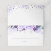 Paarse en Zilveren Bloemen Waterverf Bruiloft Plaatskaartje (Buitenkant ongevouwen)