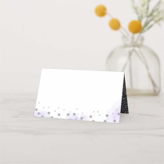 Paarse en Zilveren Bloemen Waterverf Bruiloft Plaatskaartje (Achterkant)