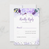 Paarse en zilveren bloemenbruiloft RSVP (Voorkant)