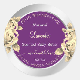 Paarse en zilveren bloemenverpakkingsetiketten ronde sticker