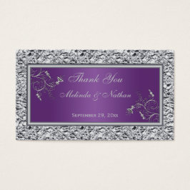 Paarse en zilveren bloemige bruiloft gunst Label Visitekaartje