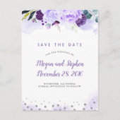 Paarse en zilveren bloemige Elegant Save the Date Aankondigingskaart (Voorkant)