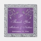 Paarse en zilveren bloemige huwelijksgunst magneet (Voorkant)
