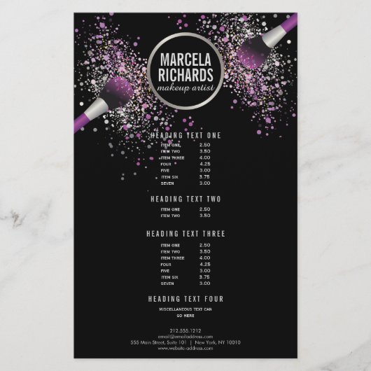 Paarse en Zilveren Blush Confetti Makeup Artist Flyer (Voorkant)