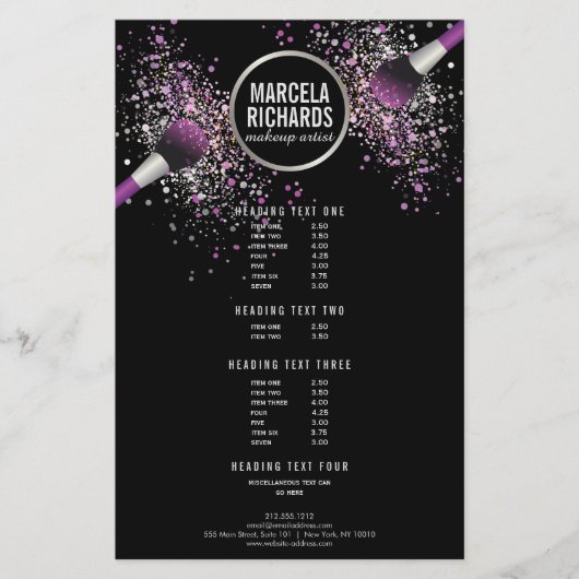Paarse en Zilveren Blush Confetti Makeup Artist Flyer (Voorkant)